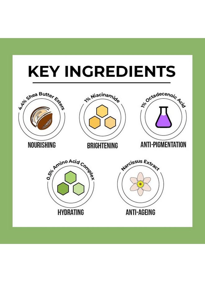 4.4% Shea Butter & 0.5% Amino Acid Multitasking Face Cream (Vegan) With 1% Niacinamide, 1% Octadecenoic Acid And Narcissus Extract, For Dryness, Damaged Skin, For All Skin Types, 50G