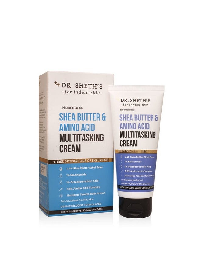 4.4% Shea Butter & 0.5% Amino Acid Multitasking Face Cream (Vegan) With 1% Niacinamide, 1% Octadecenoic Acid And Narcissus Extract, For Dryness, Damaged Skin, For All Skin Types, 50G