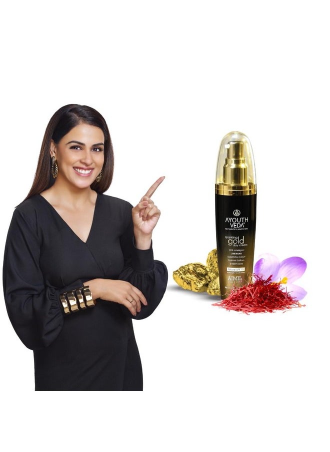 Sparkling 24K Nano Elemental Gold Day Cream With Natural Spf 15|Provides Golden Glow & Improves Skin Firmness| Blend Of Kashmiri Saffron & Milk Cream For All Day Use(Pack Of 1-50G)