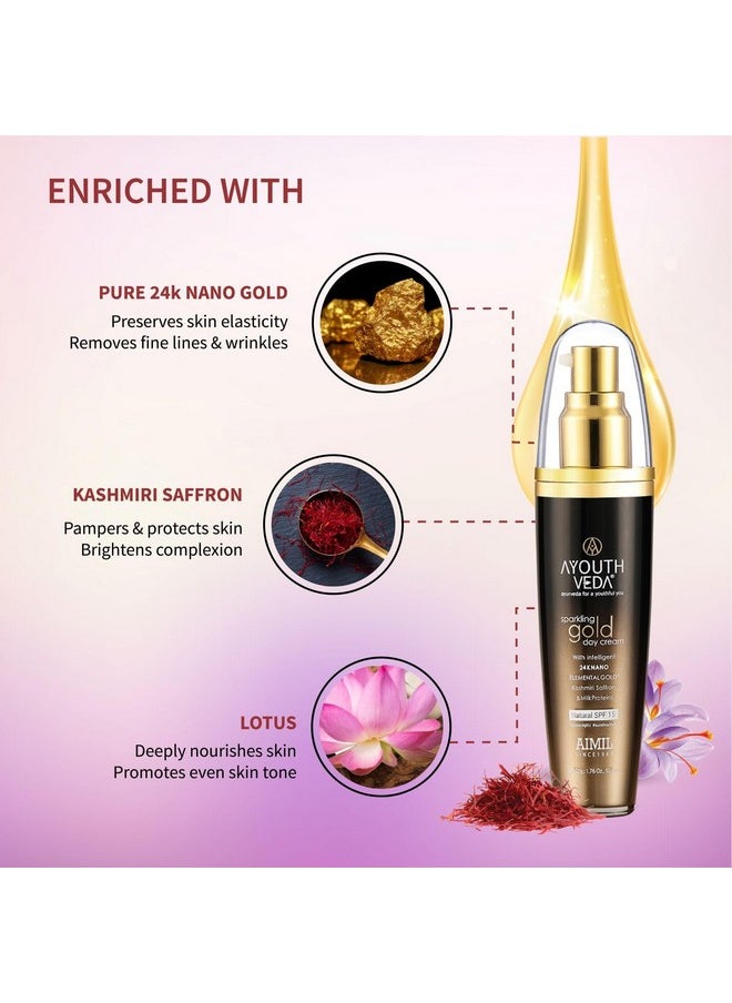 Sparkling 24K Nano Elemental Gold Day Cream With Natural Spf 15|Provides Golden Glow & Improves Skin Firmness| Blend Of Kashmiri Saffron & Milk Cream For All Day Use(Pack Of 1-50G)