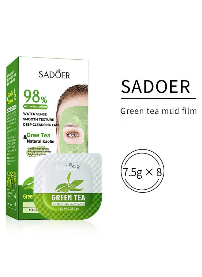 8-piece set of SADOER green tea turmeric mud film for moisturizing and improving dryness