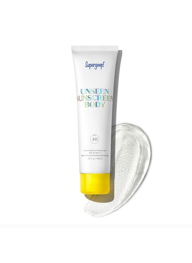 Unseen Sunscreen Body Spf 40 - Invisible Sun Protection - 3.4 Fl Oz - Weightless & Scentless - Water & Sweat Resistant - For All Skin Types