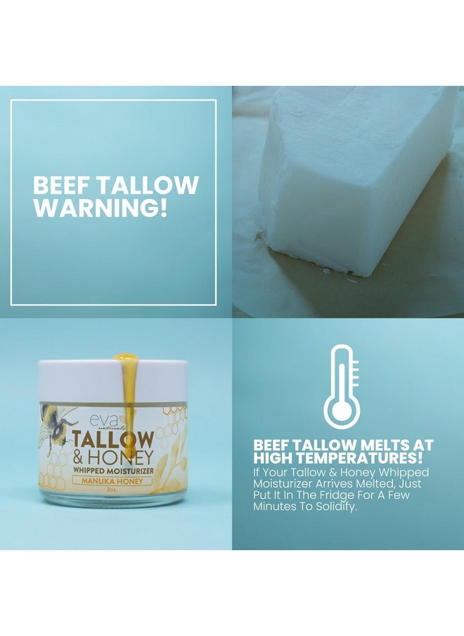 Small Batch, Whipped Beef Tallow Face Moisturizer - 100% Grass Fed & Finished With Manuka Honey, Beef Tallow For Face, Beef Tallow Moisturizer, Beef Tallow Face Cream - 2Oz