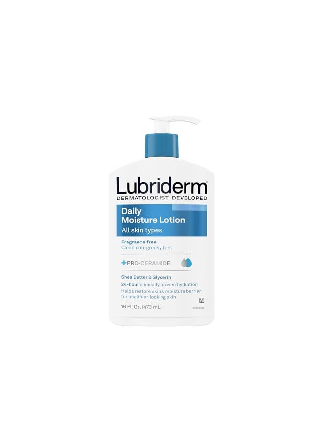 Lubriderm Daily Moisture Hydrating Unscented Body Lotion with Vitamin B5 for Normal to Dry Skin, Non-Greasy and Fragrance-Free Lotion. 16 fl. oz