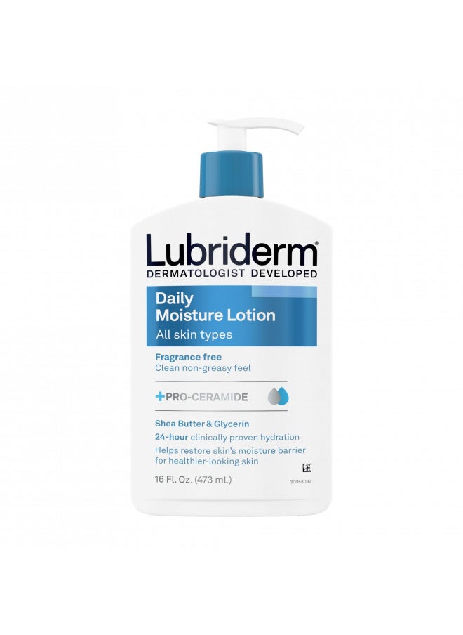 Lubriderm Daily Moisture Hydrating Unscented Body Lotion with Vitamin B5 for Normal to Dry Skin, Non-Greasy and Fragrance-Free Lotion. 16 fl. oz