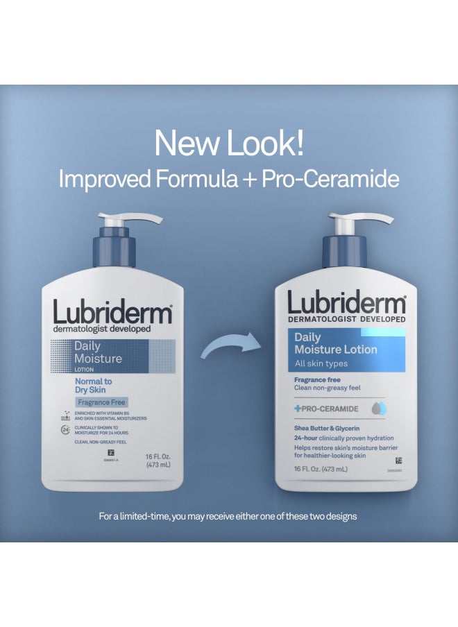 Lubriderm Daily Moisture Hydrating Unscented Body Lotion with Vitamin B5 for Normal to Dry Skin, Non-Greasy and Fragrance-Free Lotion. 16 fl. oz