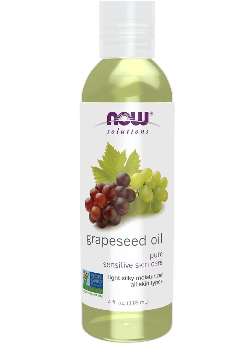 NOW Foods Solutions Grapeseed Oil - Light, Silky Moisturizer for Sensitive Skin & All Skin Types, 118ml