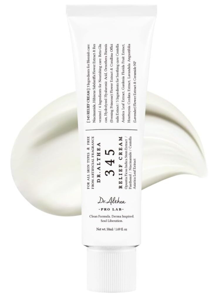 Dr.Althea 345 Relief Cream, Daily Face Moisturizer, Blemish Relief Care, Soothing Recovery & Moisture with Niacinamide, Panthenol, Korean Vegan Skincare for All Skin Types