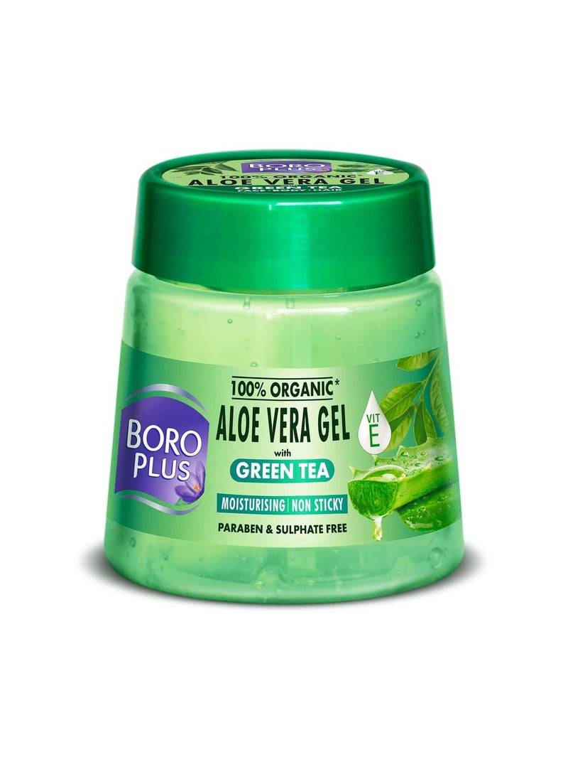 Boroplus Aloe Vera Gel With Green Tea 100% Organic For Skin & Hair, Rich In Vitamin E And Antiseptic Herbs For Smooth, Nourished And Moisturised Skin, 200Ml