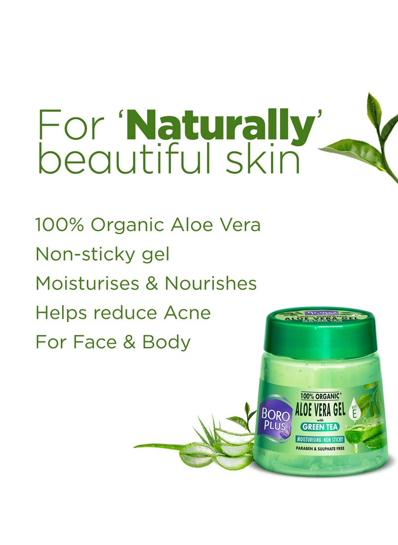 Boroplus Aloe Vera Gel With Green Tea 100% Organic For Skin & Hair, Rich In Vitamin E And Antiseptic Herbs For Smooth, Nourished And Moisturised Skin, 200Ml