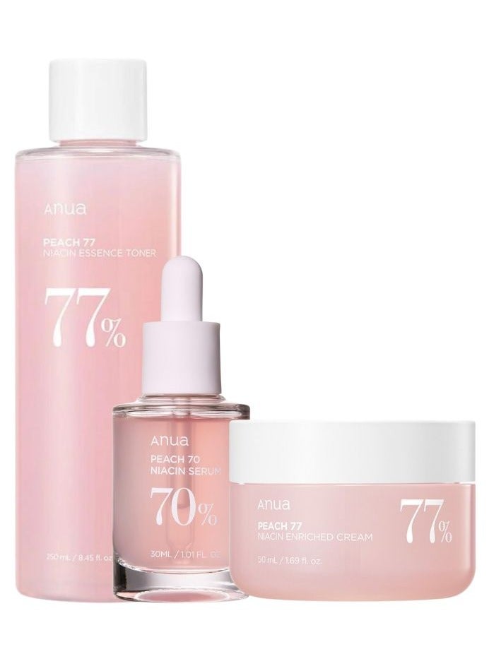 Peach Brightening Set - Peach 77 Niacin Essence Toner, Peach 70 Niacin Serum And Peach 77 Niacin Enriched Cream 330ml