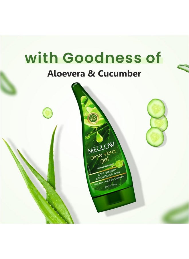 Aloe Vera Gel For Face|Pack Of 2(125Gm Each),Skin & Hair Enriched With Aloevera & Cucumber Extract|Gel For All Skin Type|For Men & Women|Help In Sunburn & Acne Free Skin