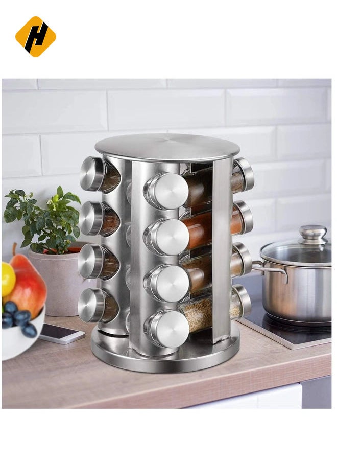 Spice Rack With 16 Jars, Countertop Spice Tower, Round Spice Rack, Countertop Spice Rack, Revolving Spice Rack Organizer for Seasoning Dried Herbs