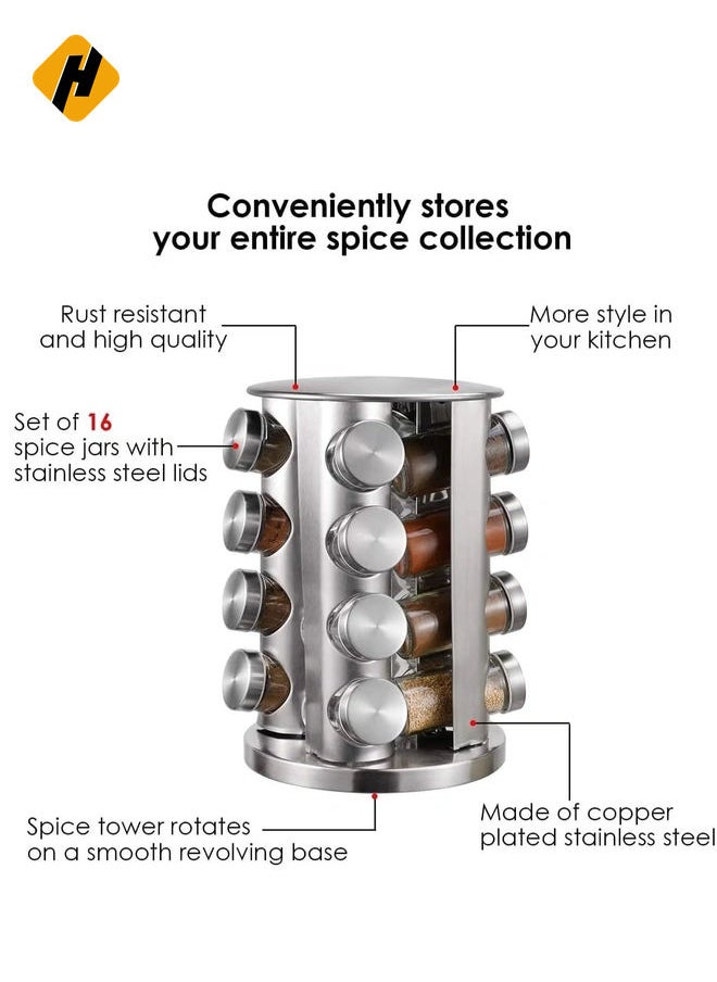 Spice Rack With 16 Jars, Countertop Spice Tower, Round Spice Rack, Countertop Spice Rack, Revolving Spice Rack Organizer for Seasoning Dried Herbs