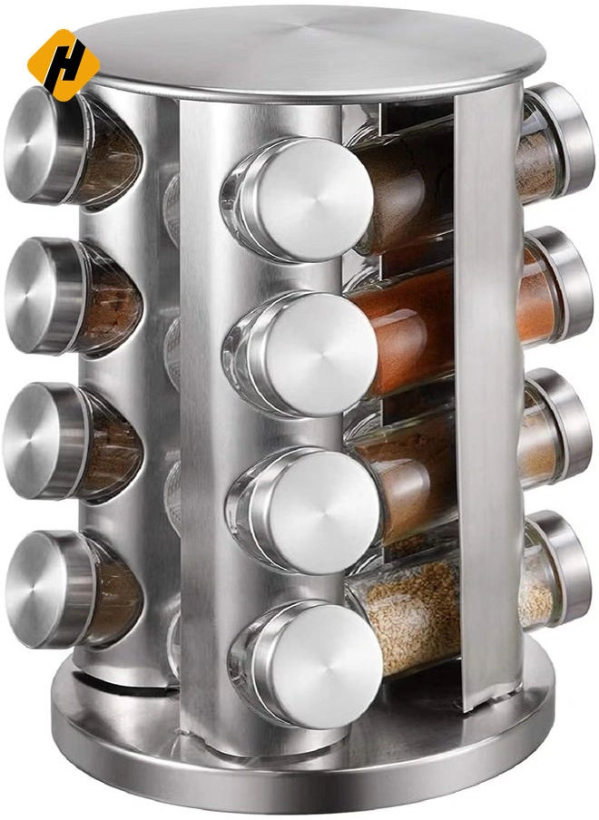 Spice Rack With 16 Jars, Countertop Spice Tower, Round Spice Rack, Countertop Spice Rack, Revolving Spice Rack Organizer for Seasoning Dried Herbs