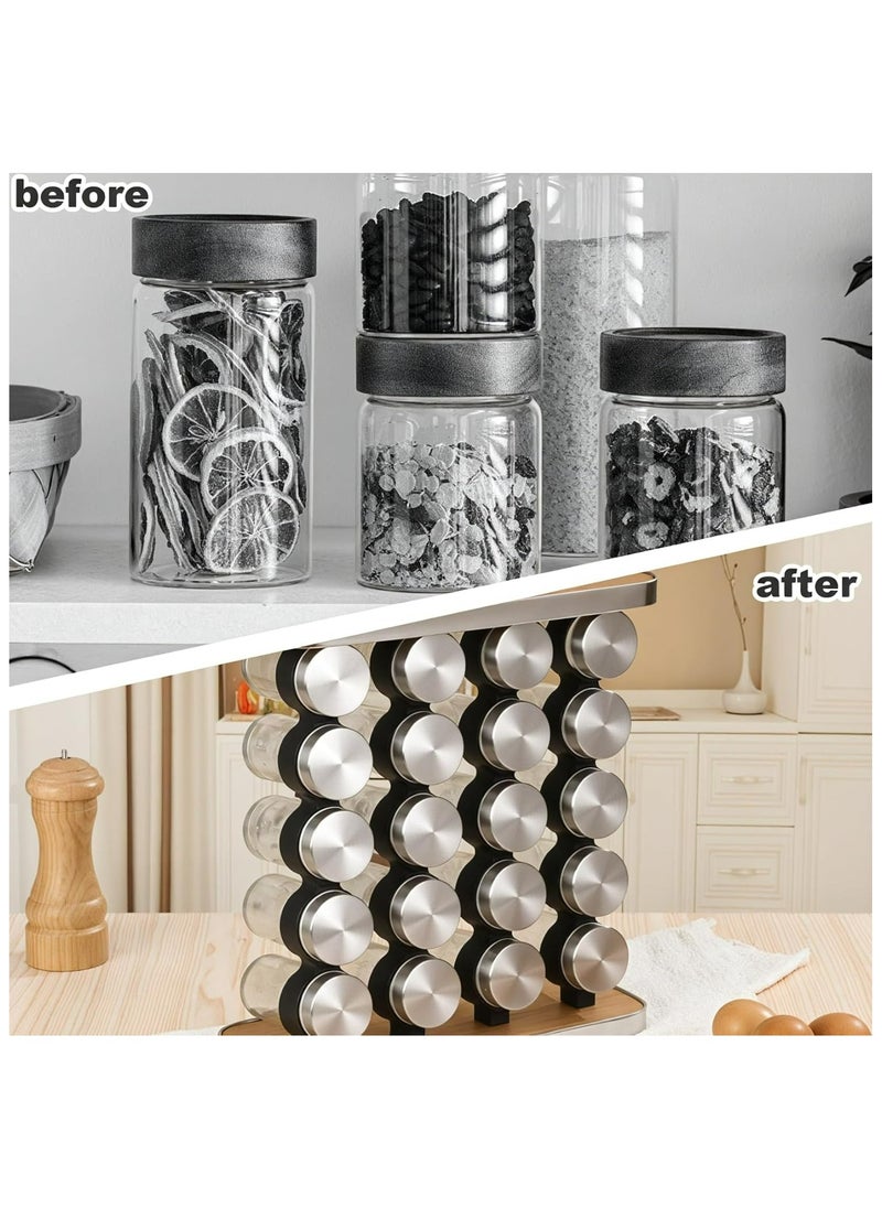 Kitchen Storage Seasoning Glass Bottle Cruet Rack Spice Jars Set 20 pieces