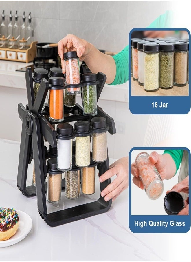 Rotating Spice Rack Organizer with 18 Glass Spice Jars, Revolving Spice Rack Set, 360° Degree Rotating Ferris Wheel Spice Rack