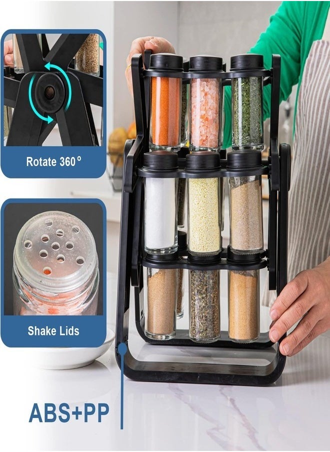 Rotating Spice Rack Organizer with 18 Glass Spice Jars, Revolving Spice Rack Set, 360° Degree Rotating Ferris Wheel Spice Rack