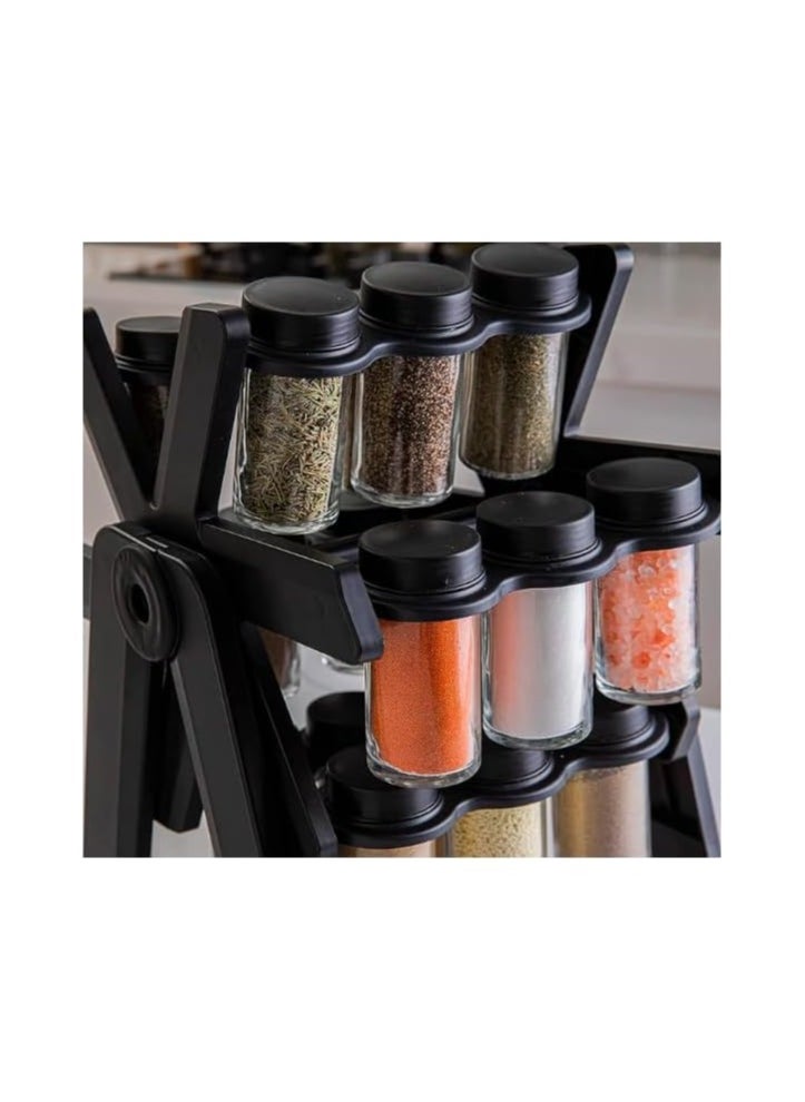 360° Rotating Spice Rack Revolving Ferris Wheel Shape Organizer With 18 Transparent Carousels Jars Containers Set Spinning Rotatable Seasoning Pots Storage Stand for Kitchen Countertop