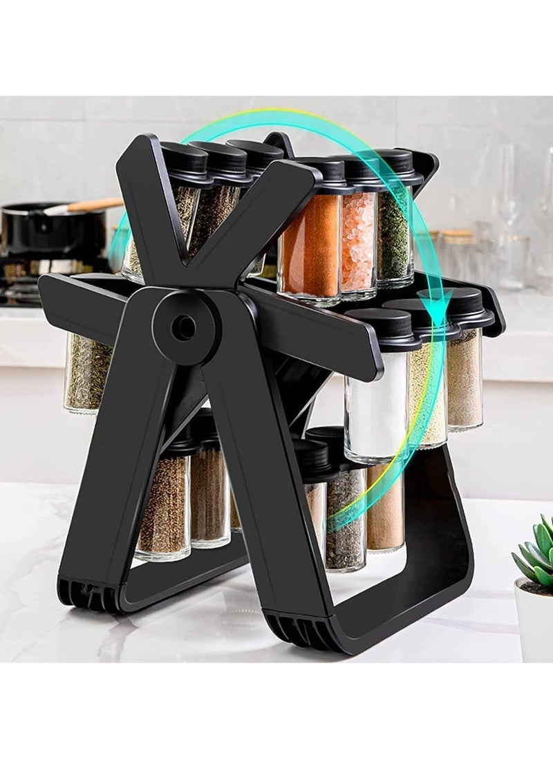 360° Rotating Spice Rack Revolving Ferris Wheel Shape Organizer With 18 Transparent Carousels Jars Containers Set Spinning Rotatable Seasoning Pots Storage Stand for Kitchen Countertop