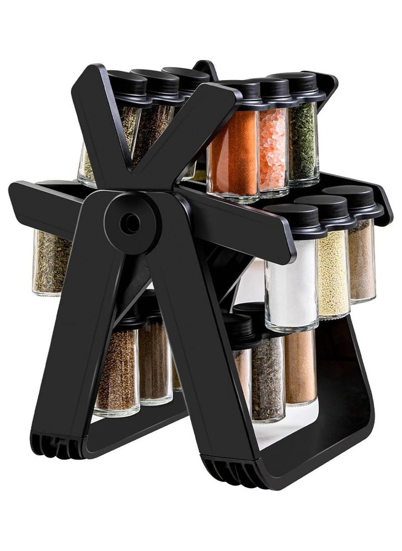 360° Rotating Spice Rack Revolving Ferris Wheel Shape Organizer With 18 Transparent Carousels Jars Containers Set Spinning Rotatable Seasoning Pots Storage Stand for Kitchen Countertop