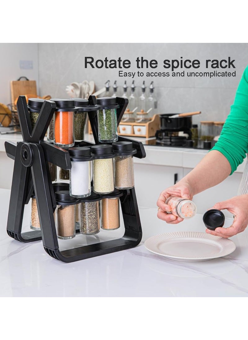 360° Rotating Spice Rack Revolving Ferris Wheel Shape Organizer With 18 Transparent Carousels Jars Containers Set Spinning Rotatable Seasoning Pots Storage Stand for Kitchen Countertop