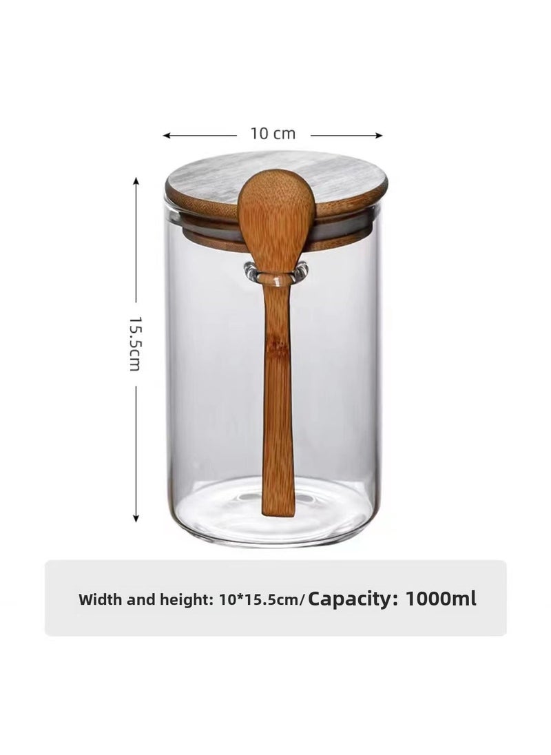 Glass Storage Jar with Lid and Wooden Spoon 65*200 with wooden lid wooden spoon)