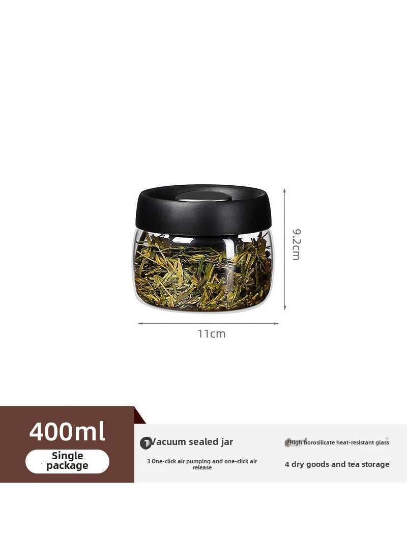 Vacuum Sealed Glass Tea Canister Food Grade Black small size