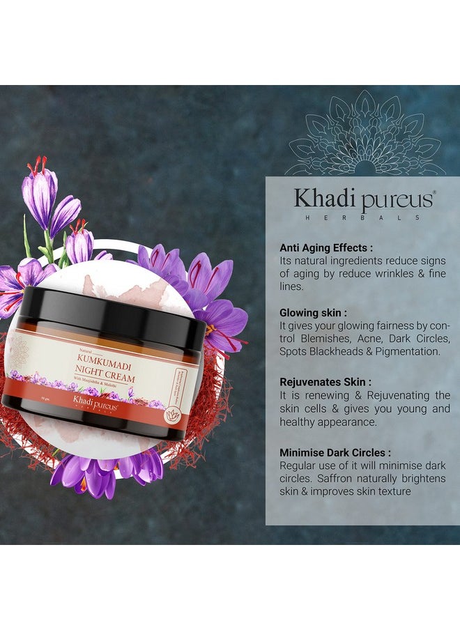 Khadi Herbals Siyasundari Kumkumadi Night Cream For Glowing Skin, Rejuvenating, Radiance, Reduce Pigmentation, Dark Circle, Spots & Blackheads|Anti Aging Fairness Face Cream(50 Gm)