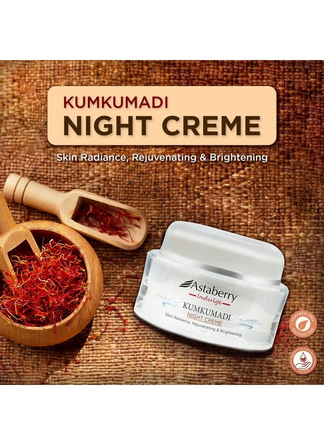 Indulge Kumkumadi Night Cream For Glowing Skin | Dark Spot Reduction | Rejuvenates Dull Skin | For Normal, Oily, Acne-Prone, Combination Skin | 50 G