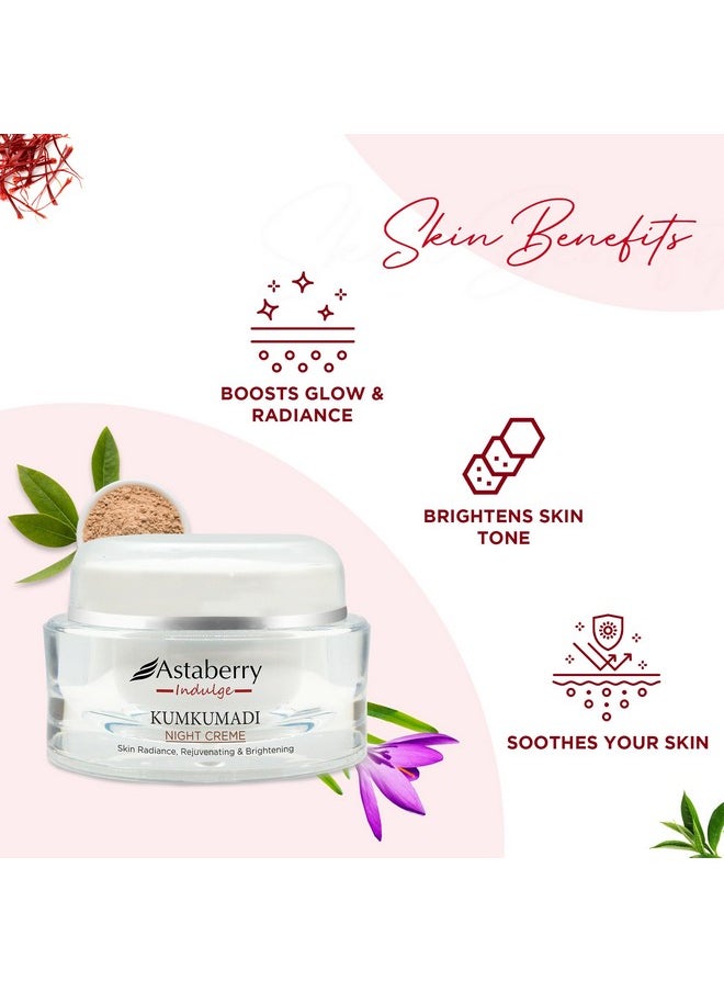 Indulge Kumkumadi Night Cream For Glowing Skin | Dark Spot Reduction | Rejuvenates Dull Skin | For Normal, Oily, Acne-Prone, Combination Skin | 50 G