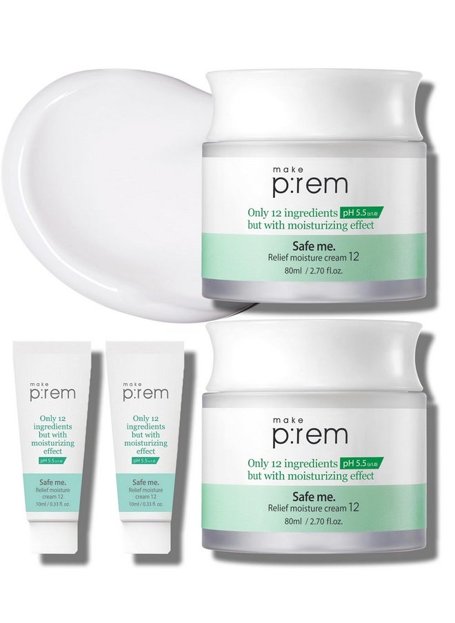 Makeprem Safe Me. Relief Moisture Moisturizer Cream For Dry Sensitive Skin 2 Pack - Night Cream Hydrating Nourishing - Reduce Redness Acne S - Hypoallergenic Natural Vegan - Ewg Verified