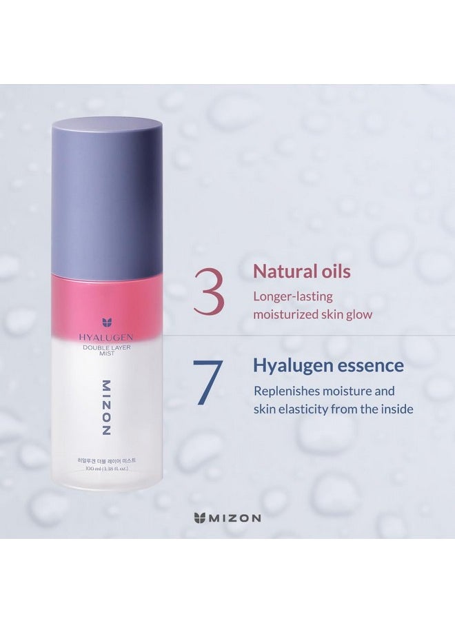 Hyalugen Double Layer Mist With Hyaluronic Acid And Marine Collagen, Adenosine, Niacinamide, Anti-Aging Instant Glow Moisturizing(3.38 Oz)