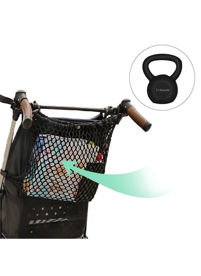 Stroller Caddy Organizer Extra Large Storage Space, Universal Fit Cargo Net Mesh Hanging Bag For Stroller Caddy Accessories Carrying Diaper And Snacks