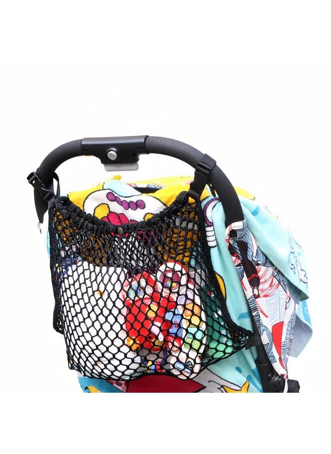 Stroller Caddy Organizer Extra Large Storage Space, Universal Fit Cargo Net Mesh Hanging Bag For Stroller Caddy Accessories Carrying Diaper And Snacks