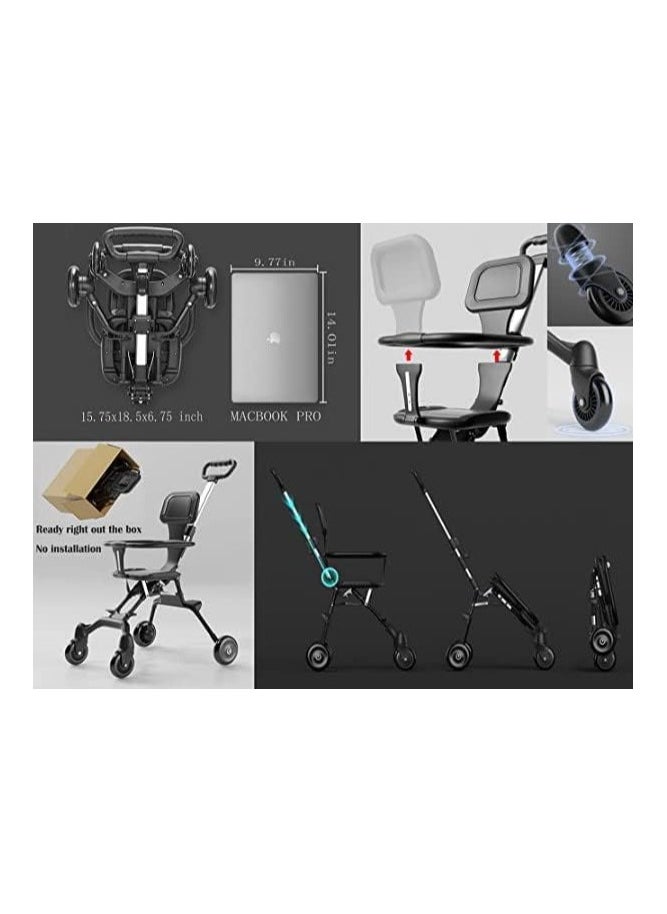 Pocket Stroller for Travel Stroller for Airplane Portable Compact Airport Stroller Small Stroller for Toddler Travel  All Terrain Stroller for Toddler Stroller for Upto 65 Lbs (black)