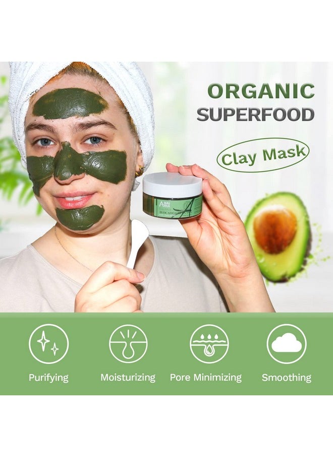 Green Tea Face Mask With Avocado, Clay Facial Mask For Acne, Detox, Face Cleansing Mask, Hydrating, Nourishing, Soothing, 120G/4.23 Oz