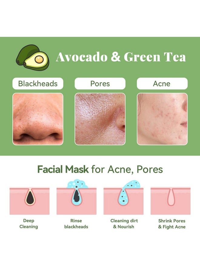 Green Tea Face Mask With Avocado, Clay Facial Mask For Acne, Detox, Face Cleansing Mask, Hydrating, Nourishing, Soothing, 120G/4.23 Oz