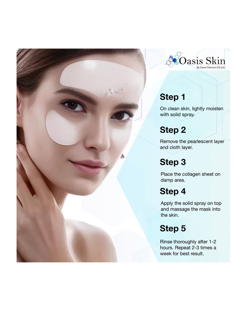 Oasis Skin 10 Pcs Collagen Dissolving Masks with Solid Spray Activation Serum | Hydrolyzed Marine Collagen for 90% Absorption, Deep Hydration & Anti-Aging (10 Masks + 1 Serum)