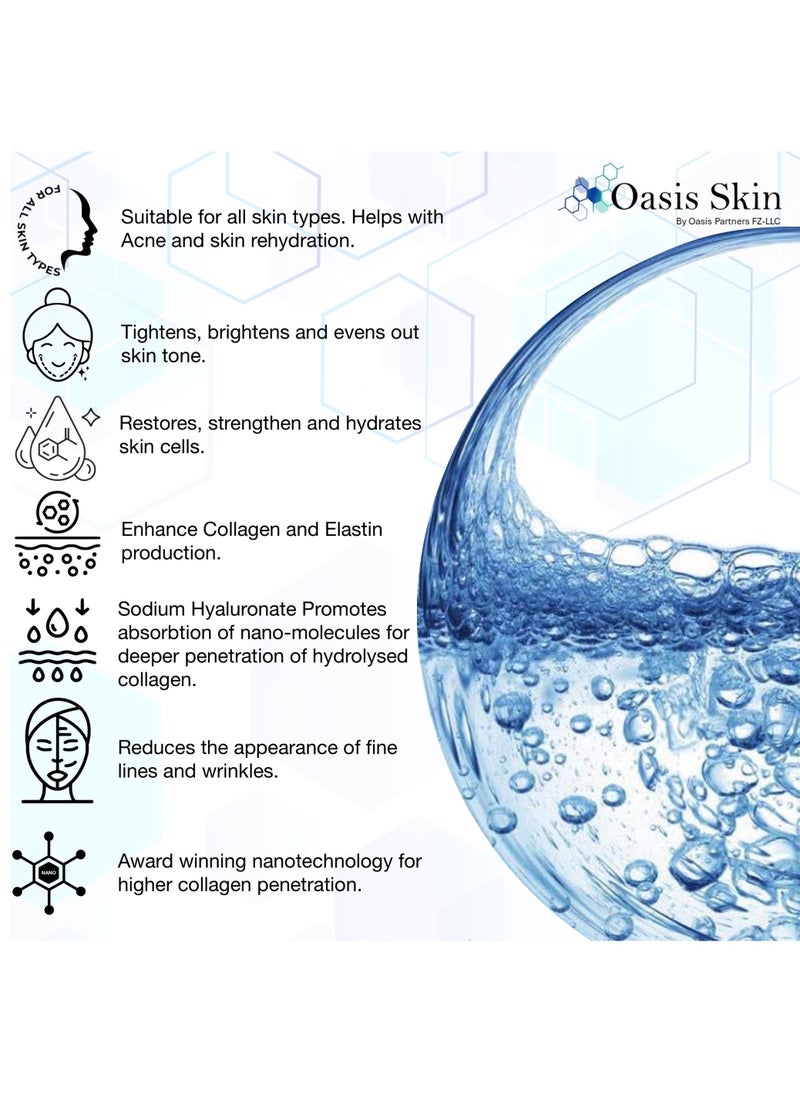 Oasis Skin 10 Pcs Collagen Dissolving Masks with Solid Spray Activation Serum | Hydrolyzed Marine Collagen for 90% Absorption, Deep Hydration & Anti-Aging (10 Masks + 1 Serum)