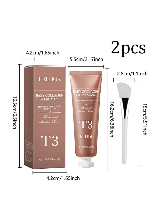 Baby Collagen Glow Mask, T3 Collagen Pestlo Mask, Pestlo Baby Collagen Glow Mask, Pestlo T3 Collagen Mask, T3 Collagen Peel Off Mask, Korean Skin Care Facial Mask, Anti Wrinkle Firming Face Masks (2PCS)