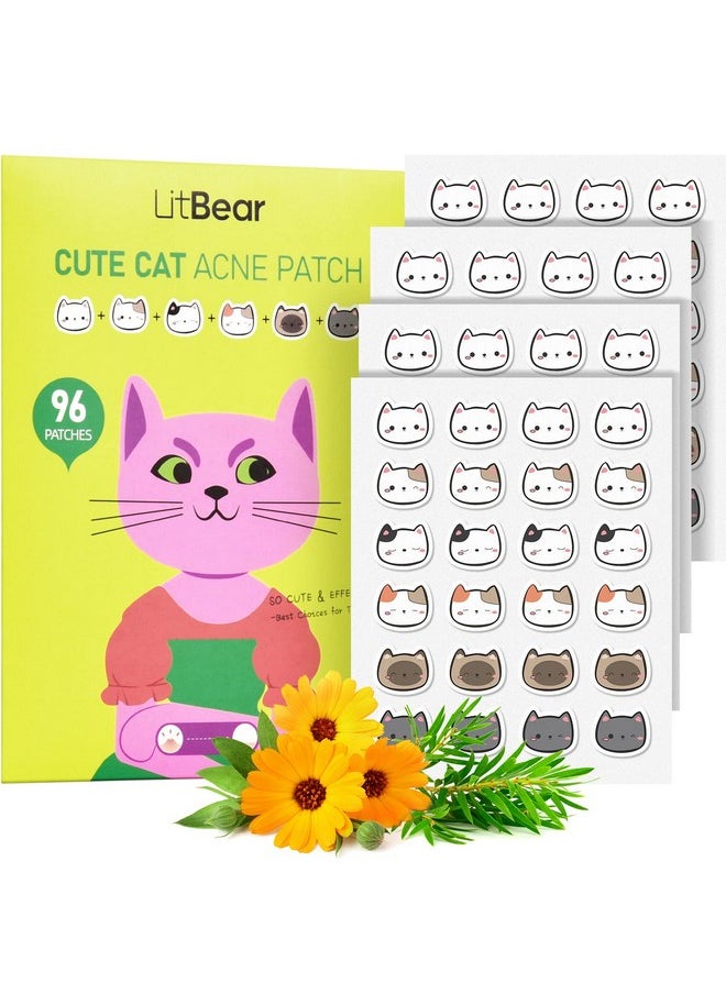 Acne Patch Pimple Patch, Cat Shaped Acne Absorbing Cover Patch, Hydrocolloid Acne Patches For Face Zit Patch Acne Dots, Tea Tree Oil & Salicylic Acid, 96 Patches, 12Mm