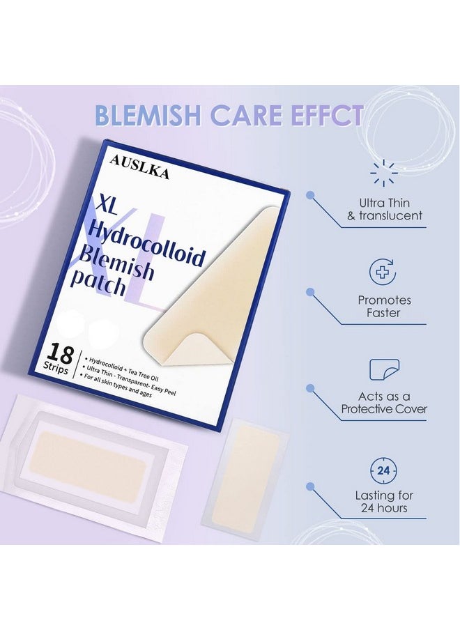 Large Blemish Patches Xl -18 Strips - Hydrocolloid Patch For Covering Zits - Spot Stickers - Vegan And Cruelty For Face And Skin