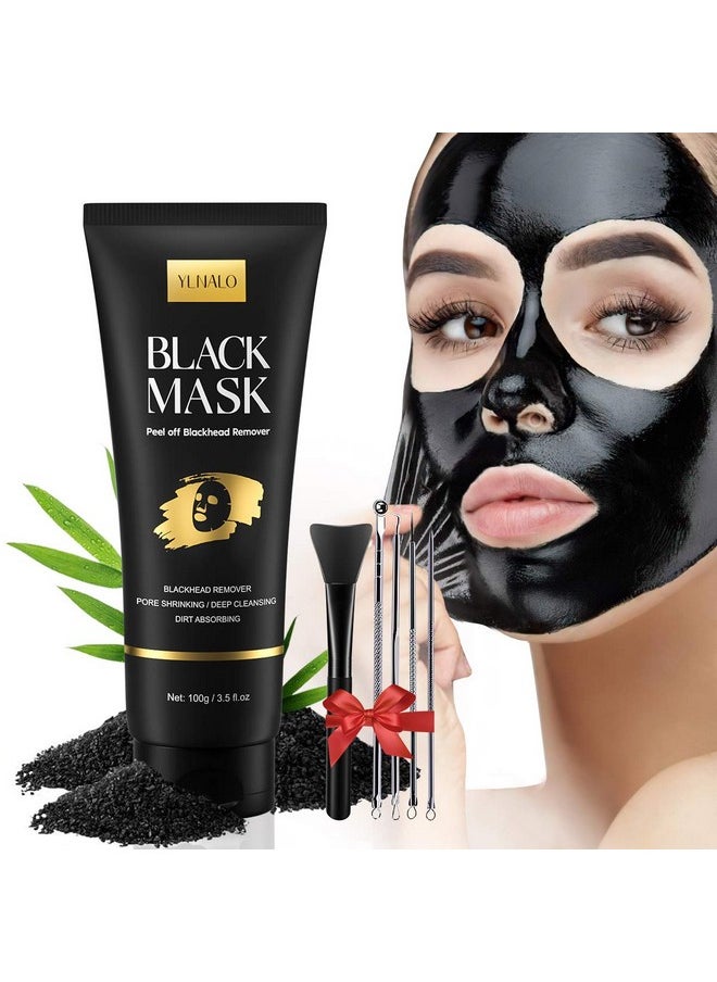 Blackhead Remover Mask Kit, Charcoal Peel Off Facial Mask With Brush And Pimple Extractors, Deep Cleansing For Face Nose Blackhead Pores Acne, For All Skin Types (3.5 Fl.Oz)