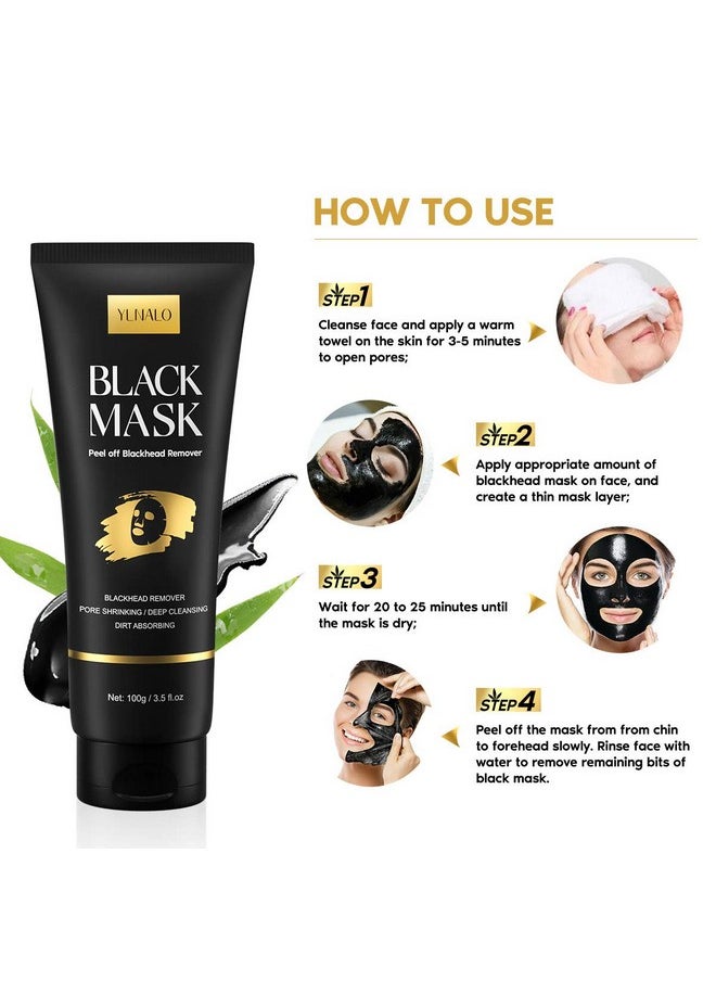 Blackhead Remover Mask Kit, Charcoal Peel Off Facial Mask With Brush And Pimple Extractors, Deep Cleansing For Face Nose Blackhead Pores Acne, For All Skin Types (3.5 Fl.Oz)