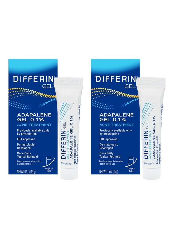 Acne Treatment Gel, 60 Day Supply, Retinoid Treatment For Face With 0.1% Adapalene, Gentle Skin Care For Acne Prone Sensitive Skin, 15G Tube (Pack Of 2) (Packaging May Vary)