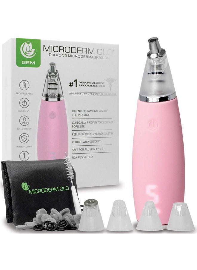 Gem Diamond Microdermabrasion And Suction Tool - Blackhead Remover Pore Vacuum Advanced Facial Treatment Machine - Anti Aging Wrinkle Care For Collagen Production & Acne Scars (Pink)