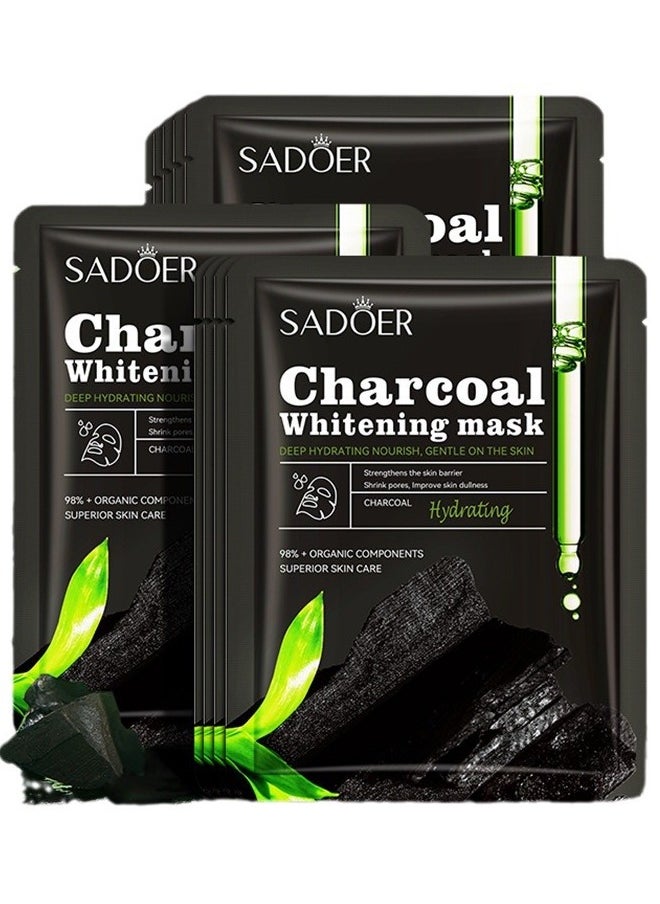 20Pcs Bamboo Charcoal Mask Whitening and Moisturizing Brightening Hydrating Mask Facial Cleansing Brightening Skin Tone