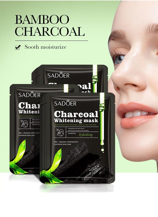 20Pcs Bamboo Charcoal Mask Whitening and Moisturizing Brightening Hydrating Mask Facial Cleansing Brightening Skin Tone