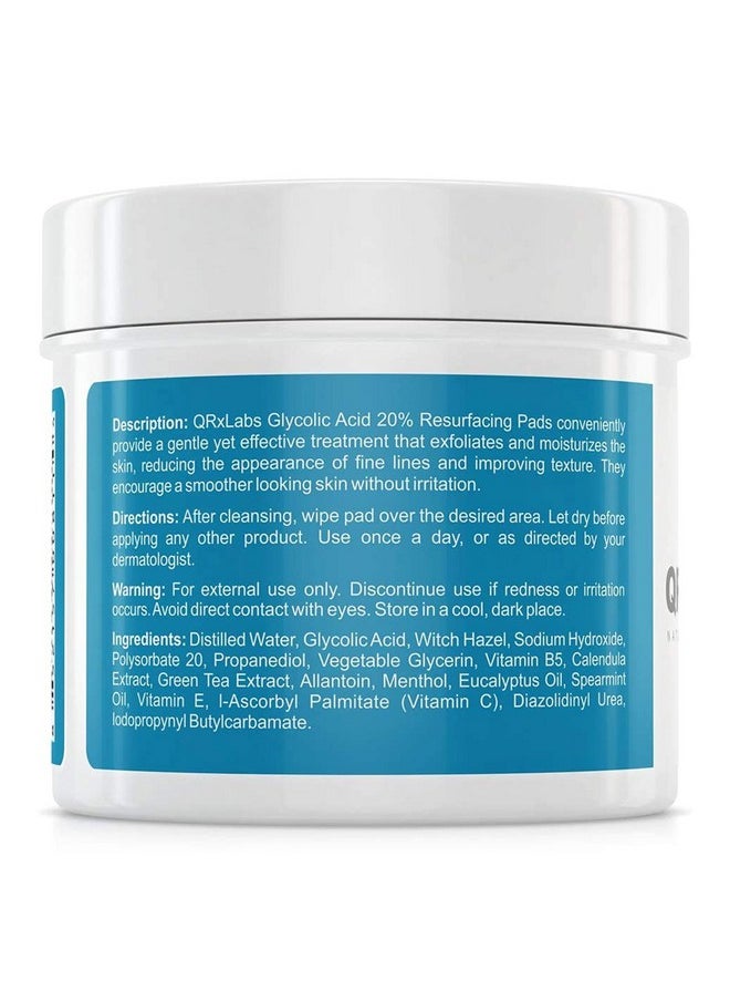 Glycolic Acid 20% Resurfacing Pads For Face & Body With Vitamins B5, C & E, Green Tea, Calendula, Allantoin - Exfoliates Surface Skin And Reduces Fine Lines And Wrinkles - Peel Pads